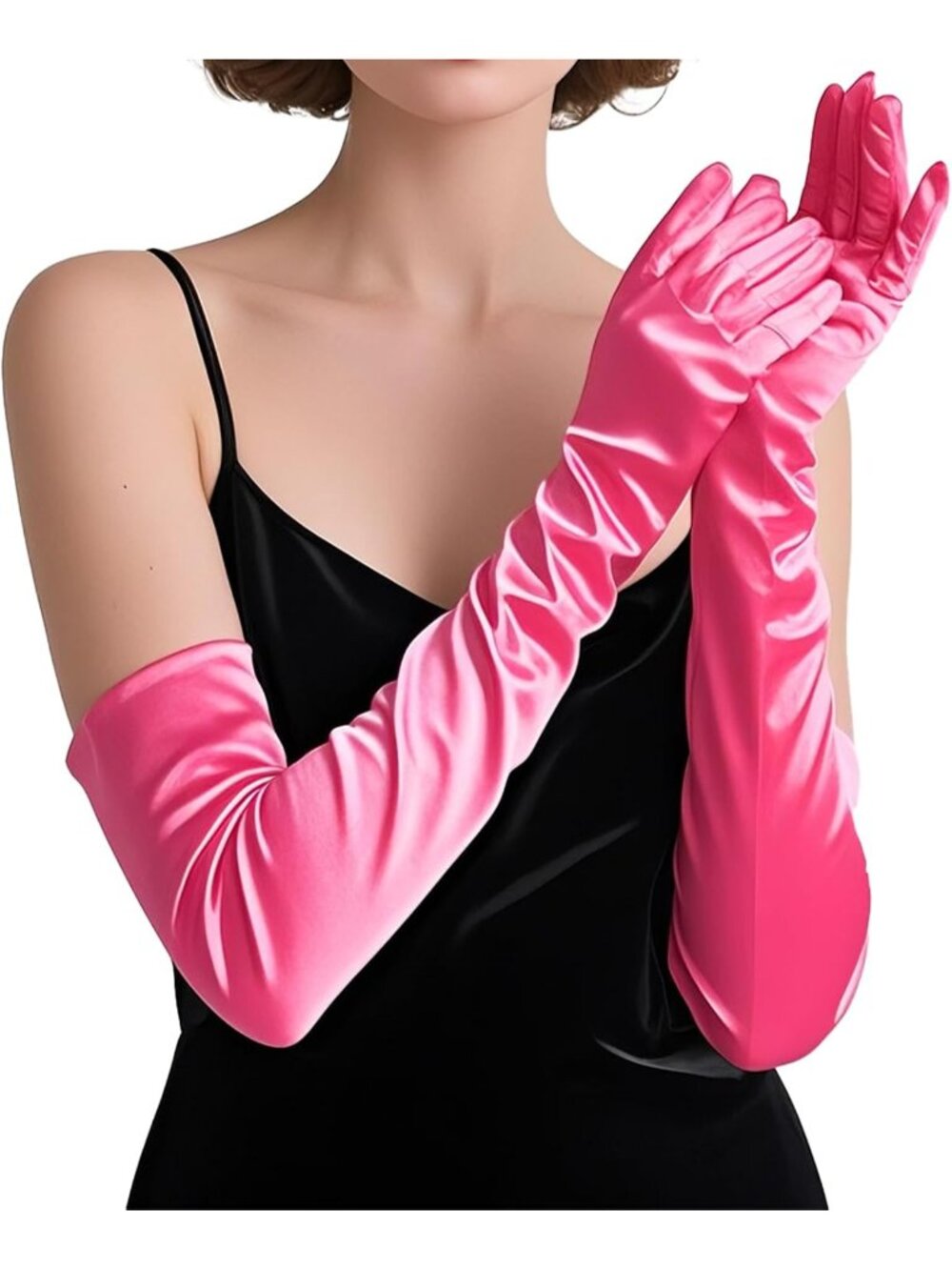 Women's Pink Elbow Length Opera Tea Party Extra Long Flapper Gloves